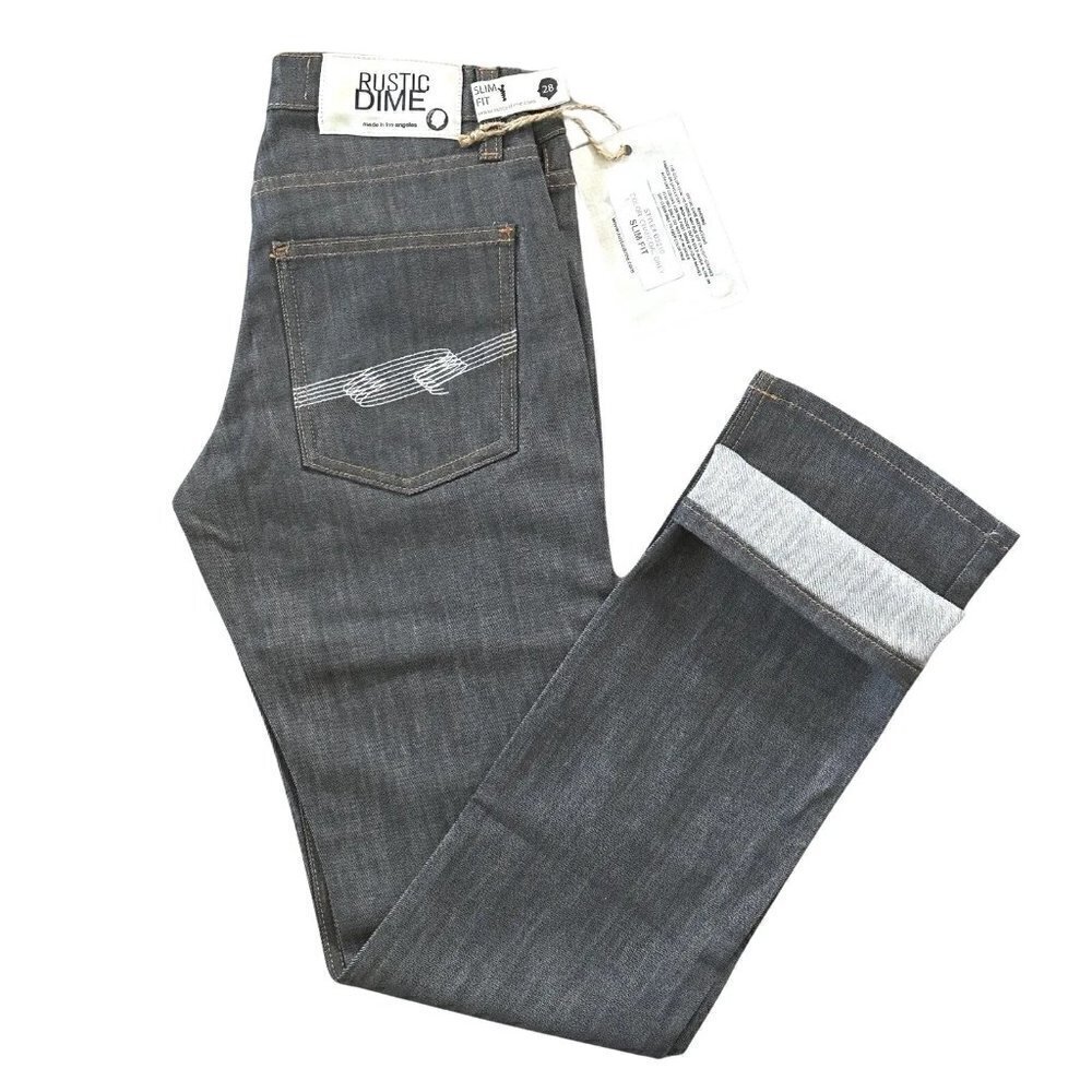 Rustic Dime Men's Slim Fit Charcoal Grey Zip Fly Stretch Jeans Size 28 NWT $60